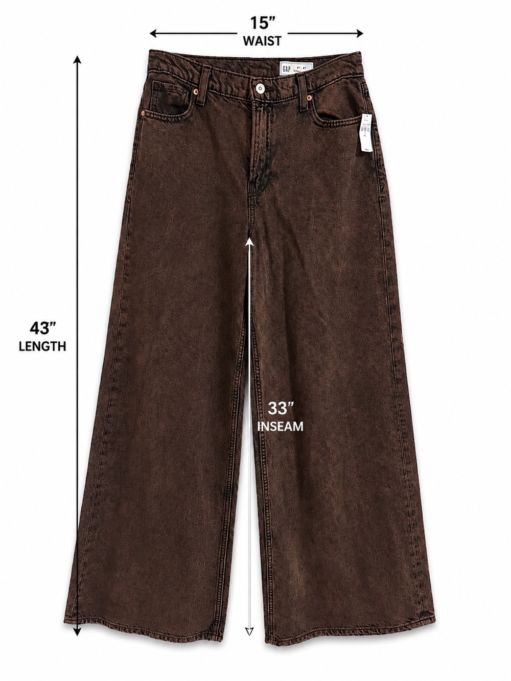 GAP Baggy Mid Rise Wide Leg Jeans Brown Copper Wash 27 Tall NWT - Picture 4 of 14